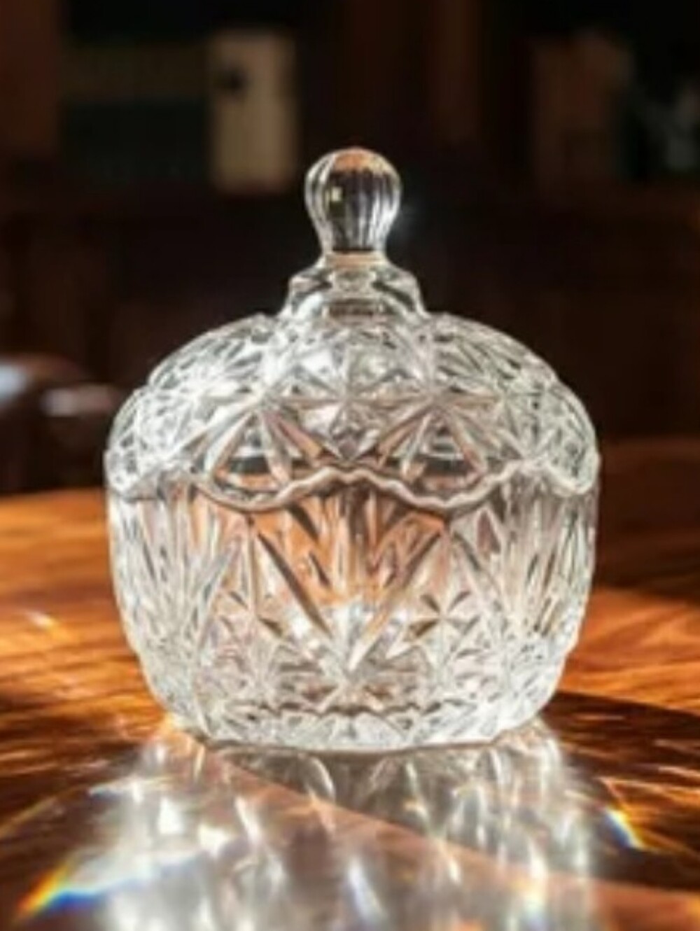 Crystal Glass Candy Dish with Lid embossed patterns Home Decor New In Box